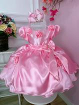Vestido Infantil Princesa Aurora Com Aplique de Flores Super luxo festa 4625RS