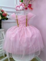 Vestido Infantil Princesa Aurora Com Busto Trançado Luxo Festa 3583RS