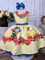 Vestido Infantil Princesa Bela e a Fera Amarelo C/ Pérolas Luxo Festa 3103AM