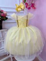 Vestido Infantil Princesa Bela e a Fera C/ Busto Trançado Luxo Festa 3583AM