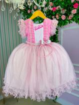 Vestido infantil Princesa Belli Tematico Barbie Rosa luxo