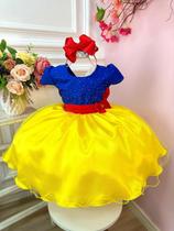 Vestido Infantil Princesa Branca de Neve C/ Broche e Strass