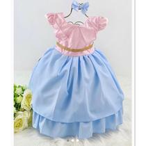 Vestido Infantil Princesa Chuva de Amor Azul e Rosa Vestido Infantil Princesa Chuva de Amor Azul e Rosa