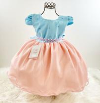 Vestido Infantil Princesa Chuva De Amor Cinto Pérolas Azul E Rosa