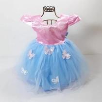 Vestido Infantil Princesa Chuva de Amor Com Brilho e Laço Borboletas
