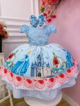 Vestido Infantil Princesa Cinderela Azul C/ Renda e Pérolas super luxo festa 1083AZ