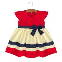 Vestido Infantil Princesa com Manga Boneca e laço na Cintura tricolor - 01 Peça Vestido Infantil Princesa com Manga Boneca e laço na Cintura tricolor - 01 Peça