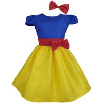 Vestido Infantil Princesa de Festa Amarelo e Azul Fantasia