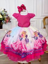 Vestido Infantil Princesa Festa da Barbie Pink Peito Glitter luxo 4136PK