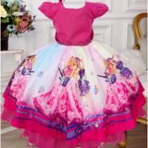 Vestido infantil princesa festa da barbie pink peito glitter