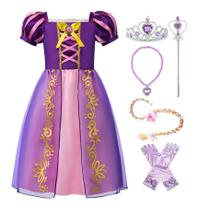 Vestido Infantil Princesa ReliBeauty - Manga Bufante - Tamanho 8 - Roxo