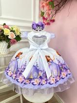 Vestido Infantil Princesa Sofia Lilás Aplique Pérolas Luxo festa RO1090LL