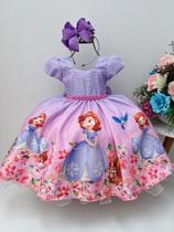 Vestido Infantil Princesa Sofia Lilás C/ Cinto de Pérolas - tematicos