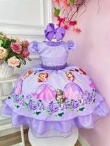 Vestido Infantil Princesa Sofia Lilás com Pérolas para Festas