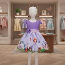 Vestido Infantil Princesa Sofia Roxo Simples para Festa e Aniversário Menina