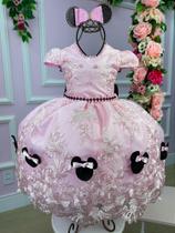 Vestido Infantil Princesa Temático Minnie/Minie Realeza Luxo Rosa Bebê