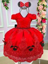 Vestido Infantil Princesa Temático Minnie/Minie Realeza Luxo Vermelho