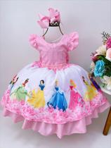 Vestido Infantil Princesas da Disney Rosa Floral Luxo