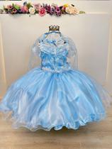 Vestido Infantil Princesas Frozen Elsa e Anna com Capa para Festas