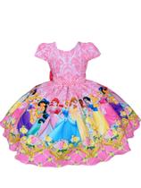 Vestido Infantil Princesas Rosa C/ Cinto de Pérolas e Laço - tam 10