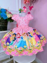 Vestido Infantil Princesas Rosa C/ Cinto de Pérolas e Laço - tam 3