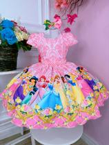 Vestido Infantil Princesas Rosa C/ Cinto de Pérolas e Laço - TEMATICOS