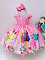 Vestido Infantil Princesas Rosa Cinto de Pérolas Luxo - tamanho 2