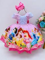 Vestido Infantil Princesas Rosa Cinto de Pérolas Luxo - tamanho 3