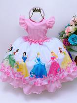 Vestido Infantil Princesas Rosa Luxo Festa Aniversário Tiara Luxo Festa 1019RC