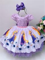 Vestido Infantil Rapunzel Lilás Com Pérolas Princesas Festas - Tam 1 - tematicos