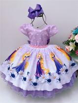 Vestido Infantil Rapunzel Lilás Com Pérolas Princesas Festas - tematicos
