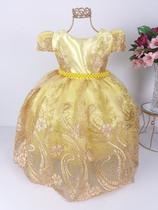 Vestido Infantil Realeza Amarelo Dourado Bela E A Fera Luxo - Baby's