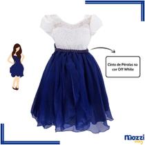 Vestido infantil realeza azul marinho off branco luxo 1 ao 16