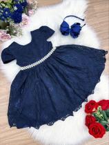 Vestido Infantil Realeza Azul Marinho Renda e Pérolas Festa - Tam 1 - enjoy