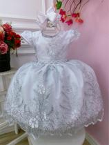 Vestido Infantil Realeza Branco C/ Renda Metalizada Pérolas super luxo festa 2210BM - utchuk kids