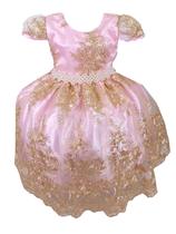 Vestido Infantil Realeza Rosa E Dourado Princesa Festa Luxo - Baby's