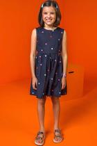 Vestido Infantil Regata em Tricoline Bolinhas Coloridas Bordadas - Kukie