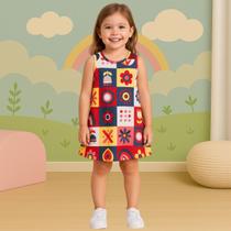 Vestido Infantil Regata Floral Geométrico Floral Meia Malha Confortável Sofisticado Kyly 1001000