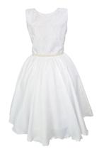 Vestido Infantil Renda Laise Regata Cinto Pérola Branco Luxo