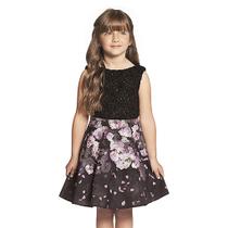 Vestido Infantil Renda Preta e Saia Rodada Flores Guipir - Ninali Vestido Infantil Renda Preta e Saia Rodada Flores Guipir - Ninali