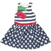 Vestido Infantil Rodado Corpo Listras e Saia Margaridas Azul Marinho e Branco Luluzinha Vestido Infantil Rodado Corpo Listras e Saia Margaridas Azul Marinho e Branco Luluzinha