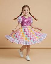 Vestido Infantil Rodado Rosa Rainbow Festa Junina 2026 São João Tamanho:4YCor:Rosa