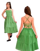 Vestido Infantil Rodado Verde com Costas Abertas de Amarrar