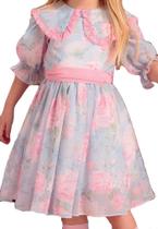 Vestido Infantil Rosa Azul Estamapado Petit Cherie