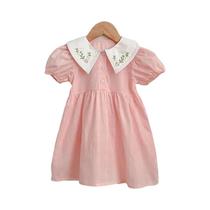 Vestido Infantil Rosa Bebê Com Bordado Floral Para O Verão, Casual, Para Festas De Aniversário,