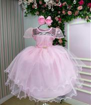 Vestido Infantil Rosa Bebê Festa Luxo Aniversário Layla - Tecido Misto Vestido Infantil Rosa Bebê Festa Luxo Aniversário Layla - Tecido Misto