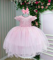 Vestido Infantil Rosa Bebê Festa Luxo - Tecido Tafeta Vestido Infantil Rosa Bebê Festa Luxo - Tecido Tafeta