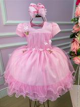 Vestido Infantil Rosa Bebê Jardim Encantado Festa Luxo Alice - Tecido Tule 100% Poliéster Vestido Infantil Rosa Bebê Jardim Encantado Festa Luxo Alice - Tecido Tule 100% Poliéster