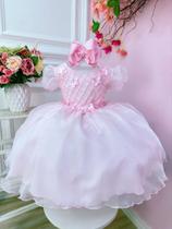 Vestido Infantil Rosa Bebê Princesa Bela Adormecida C/ Flores Luxo Festa 1293RA
