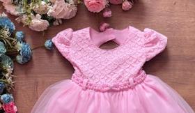 Vestido infantil rosa bebe realeza 1 aninho a 3 anos luxo